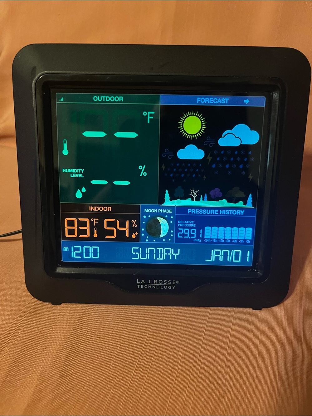 LaCrosse Color Weather Station — Black with Blue, Orange, Green Accents